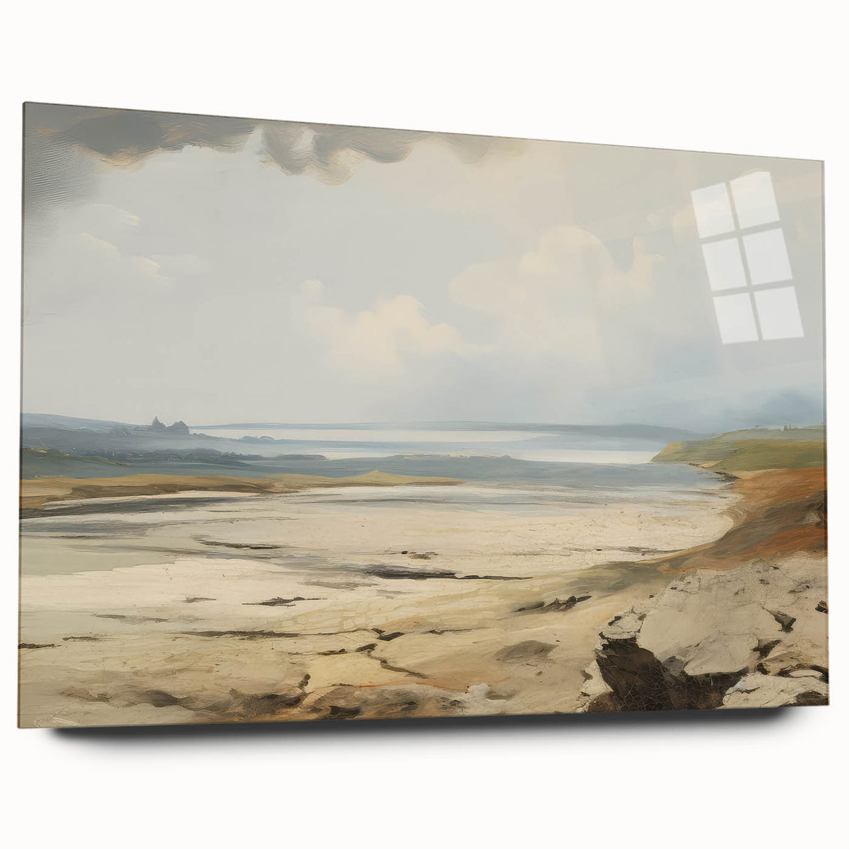 Vintage Landscape Art – Coastal Scene with Soft Beige and Blue Tones