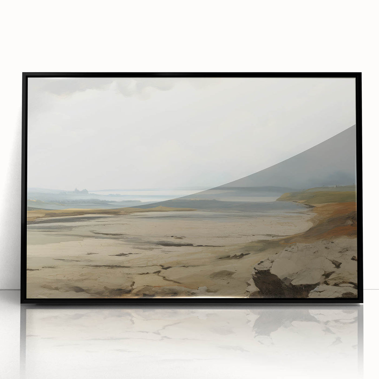 Vintage Landscape Art – Coastal Scene with Soft Beige and Blue Tones