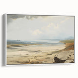 Vintage Landscape Art – Coastal Scene with Soft Beige and Blue Tones