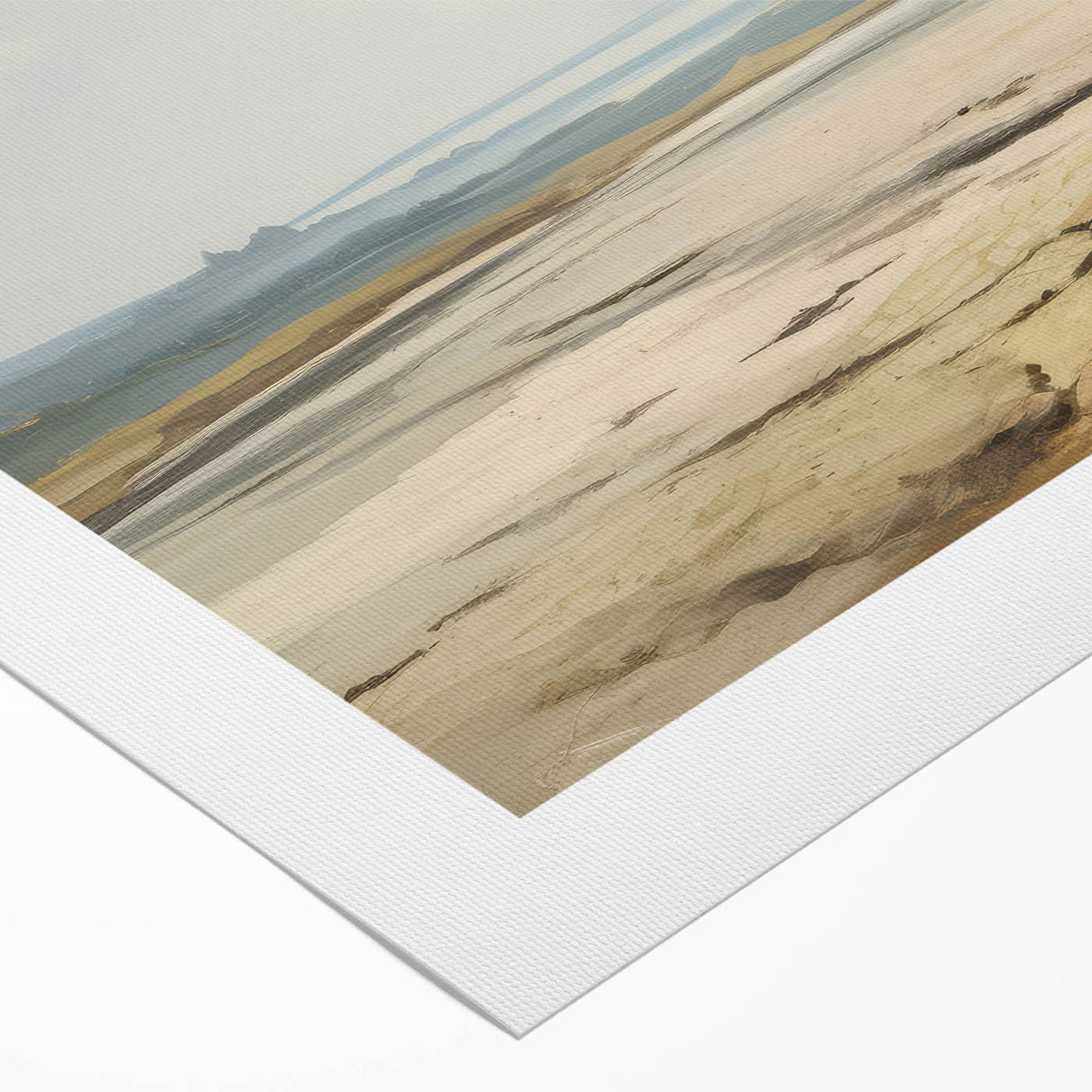 Vintage Landscape Art – Coastal Scene with Soft Beige and Blue Tones