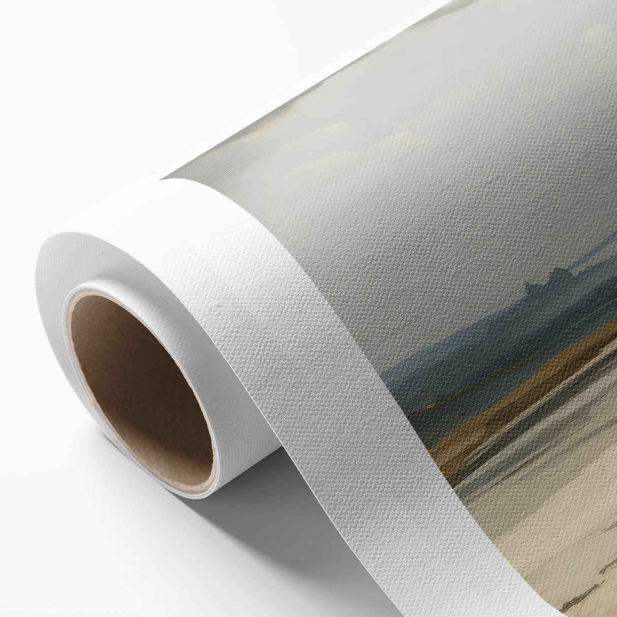 Vintage Landscape Art – Coastal Scene with Soft Beige and Blue Tones