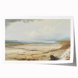 Vintage Landscape Art – Coastal Scene with Soft Beige and Blue Tones