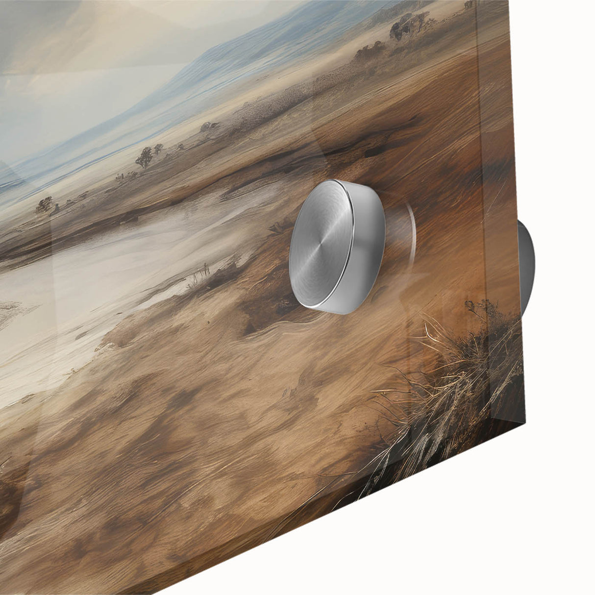 Vintage Landscape Art – Winding River in Warm Brown and Beige Tones
