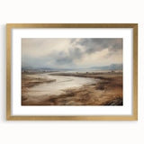 Vintage Landscape Art – Winding River in Warm Brown and Beige Tones