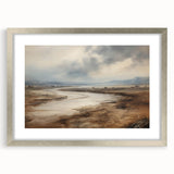 Vintage Landscape Art – Winding River in Warm Brown and Beige Tones
