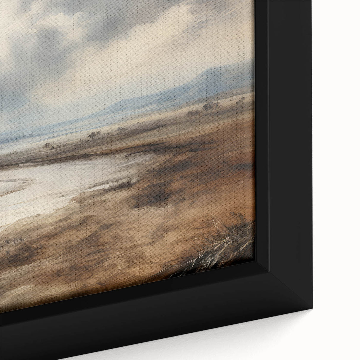 Vintage Landscape Art – Winding River in Warm Brown and Beige Tones