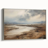 Vintage Landscape Art – Winding River in Warm Brown and Beige Tones