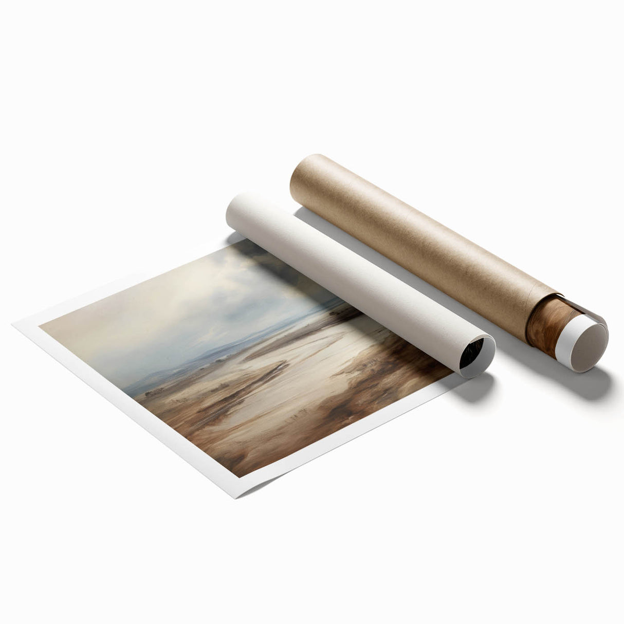 Vintage Landscape Art – Winding River in Warm Brown and Beige Tones