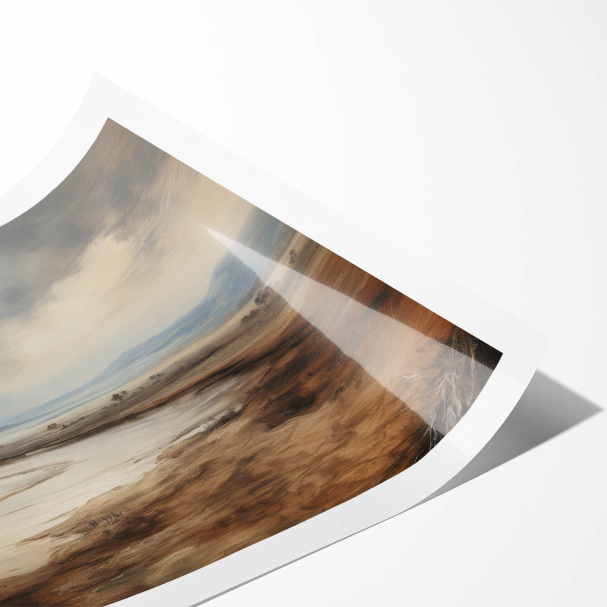 Vintage Landscape Art – Winding River in Warm Brown and Beige Tones