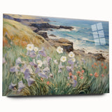 Vintage Landscape Art – Coastal Cliff with Wildflowers – Antique Seaside Wall Art