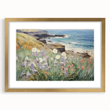 Vintage Landscape Art – Coastal Cliff with Wildflowers – Antique Seaside Wall Art