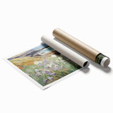 Vintage Landscape Art – Coastal Cliff with Wildflowers – Antique Seaside Wall Art