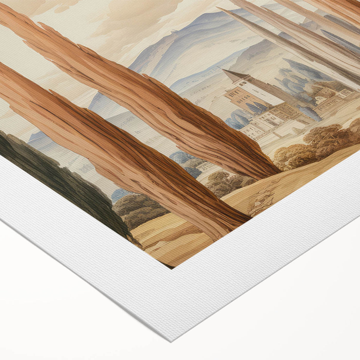 Vintage Landscape Art – Towering Cypress Trees and Scenic Castle – Antique European Wall Art