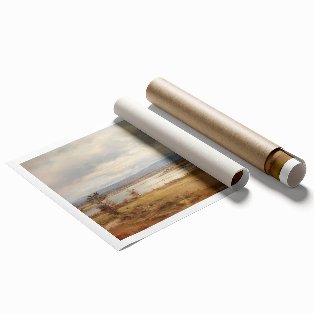 Vintage Landscape Art – Serene Countryside with River and Village – Antique Rural Scene Wall Art