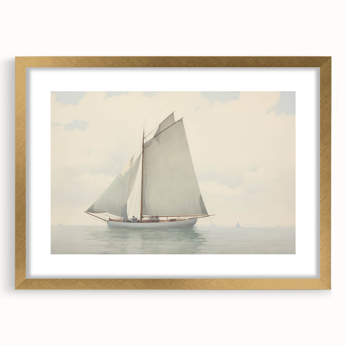 Vintage Landscape Art – Sailboat on Calm Waters – Antique Maritime Wall Art