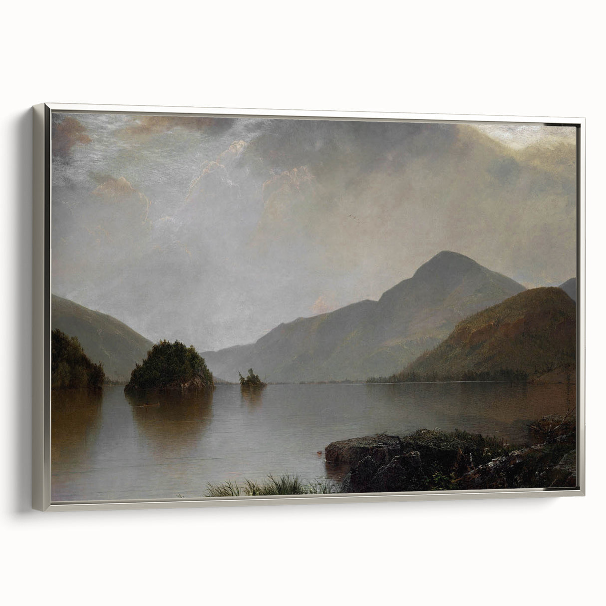 Vintage Landscape Art: Majestic Mountain and Lake Print