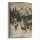 Vintage Winter Wildlife Art – Classic Stag & Mountain Scene Print