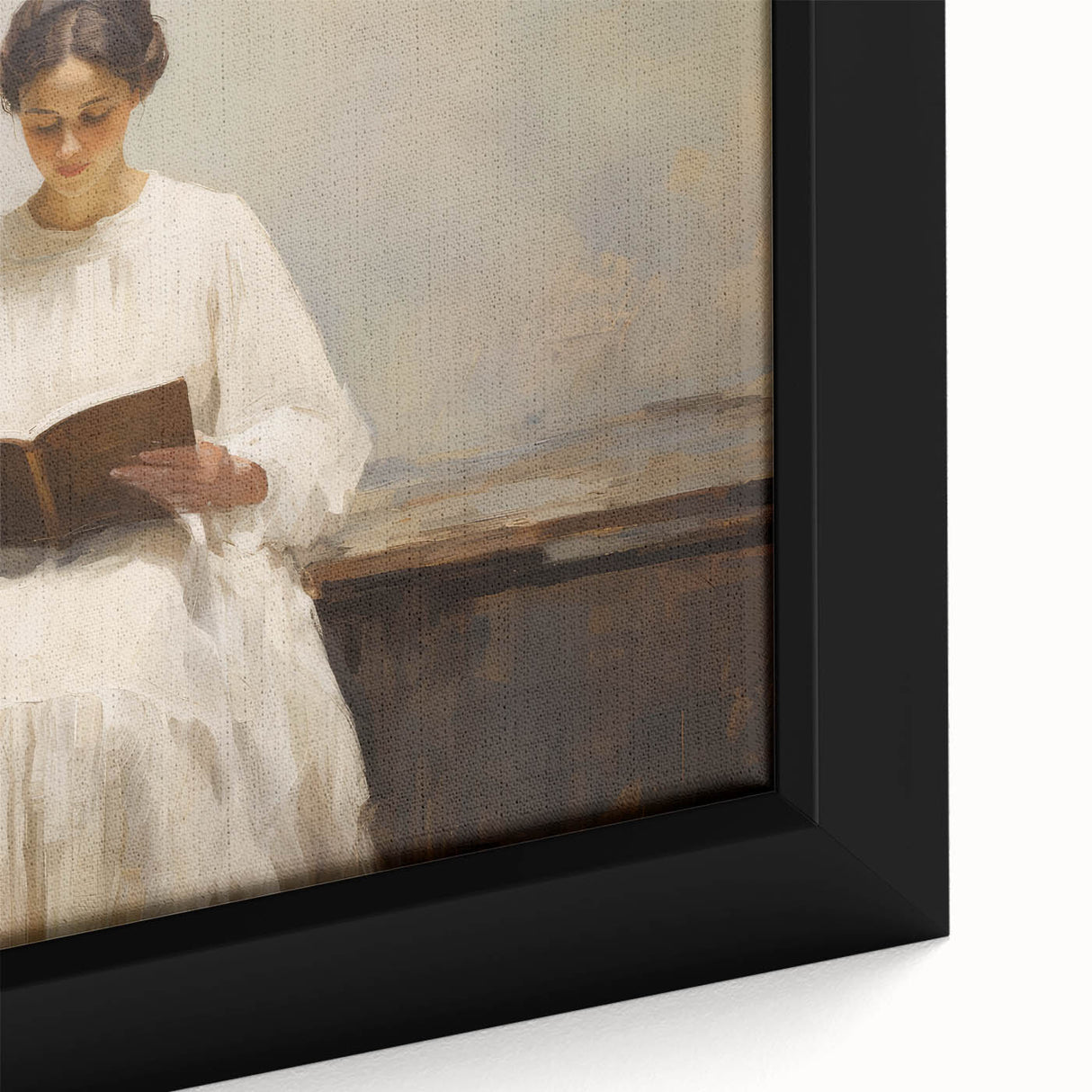 Vintage Portrait Art | Woman Reading on Rustic Bench