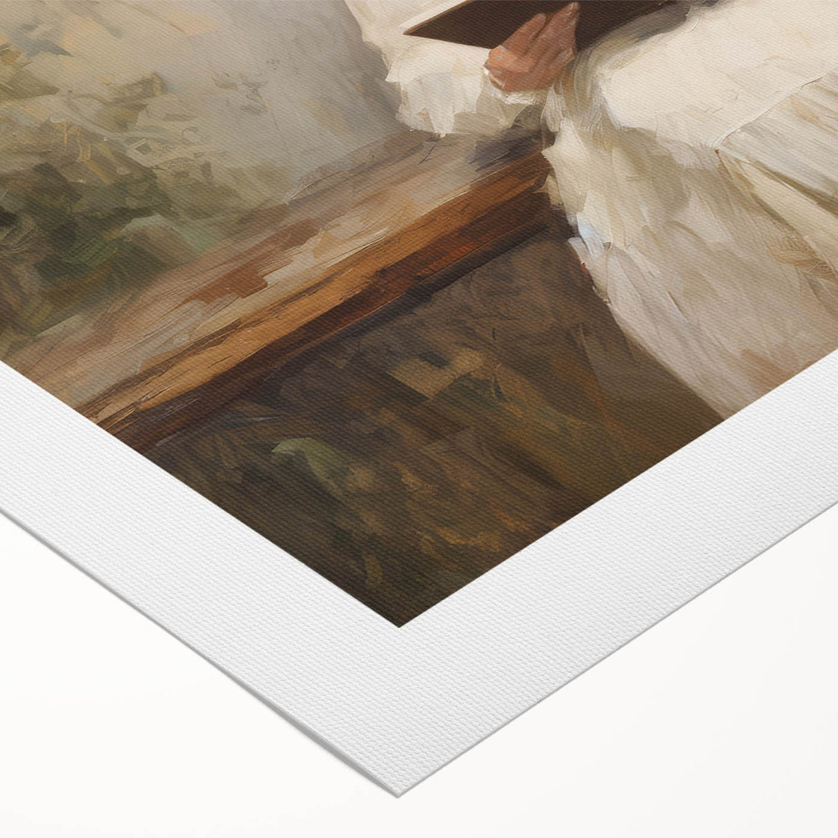 Vintage Portrait Art | Woman Reading on Rustic Bench