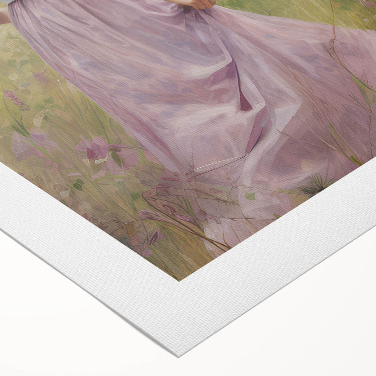 Vintage Portrait Art | Woman in Flower Field with Lilac Dress