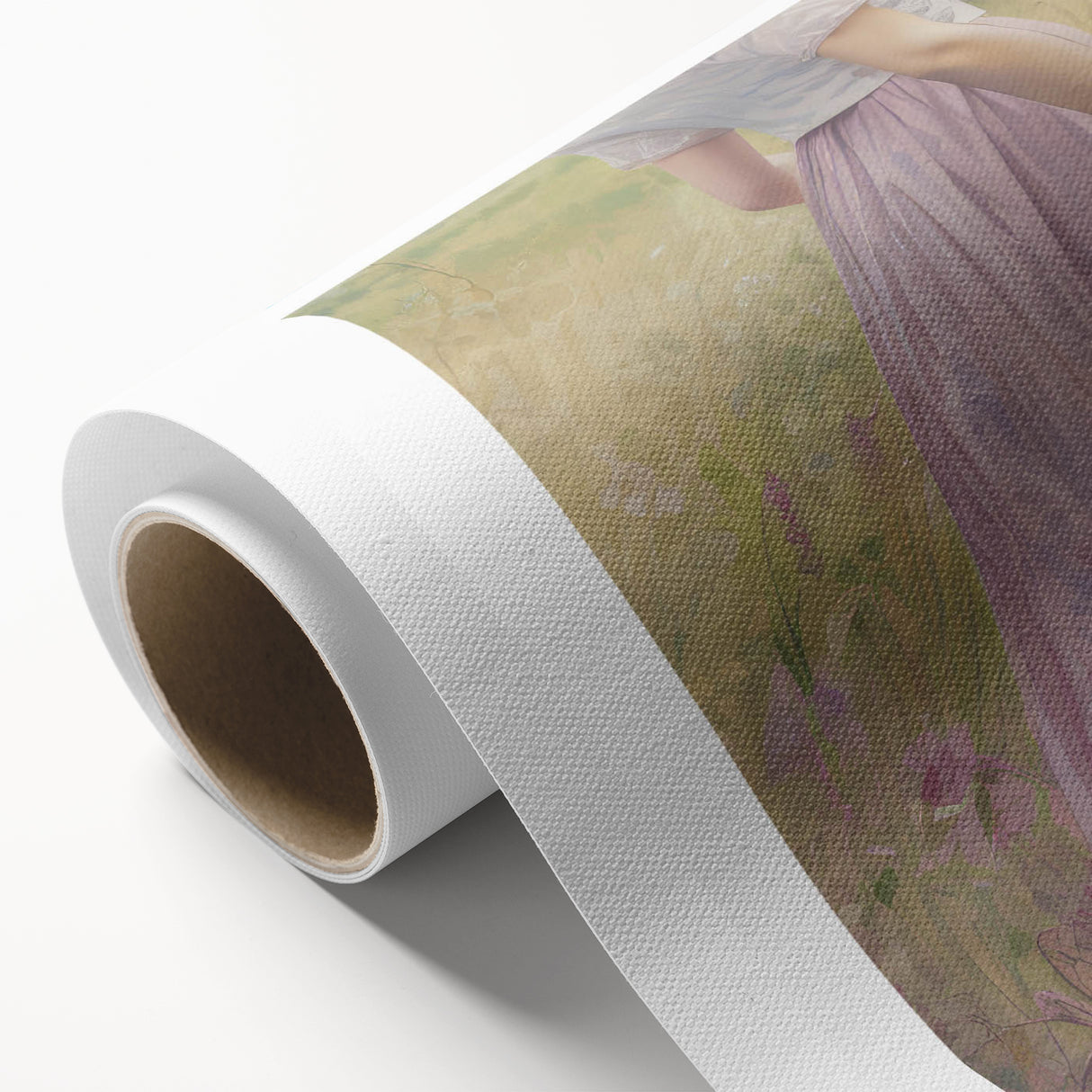 Vintage Portrait Art | Woman in Flower Field with Lilac Dress