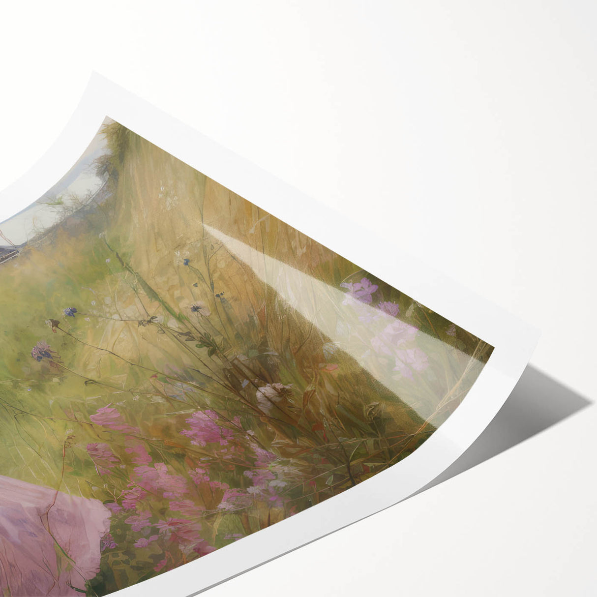 Vintage Portrait Art | Woman in Flower Field with Lilac Dress