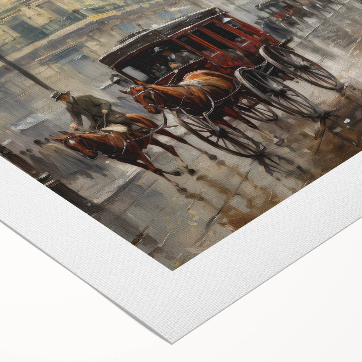 Vintage Portrait Art | Bustling Paris Street Scene in Rain