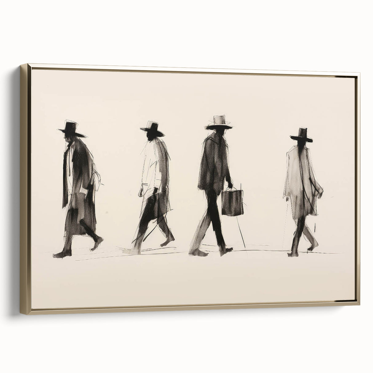 Vintage Portrait Art – Retro Walkers Sketch Canvas Print