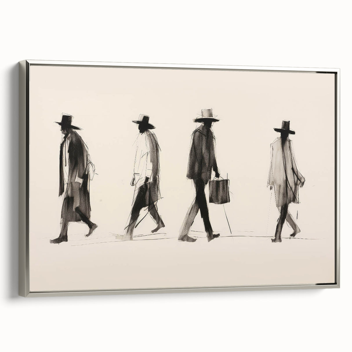Vintage Portrait Art – Retro Walkers Sketch Canvas Print