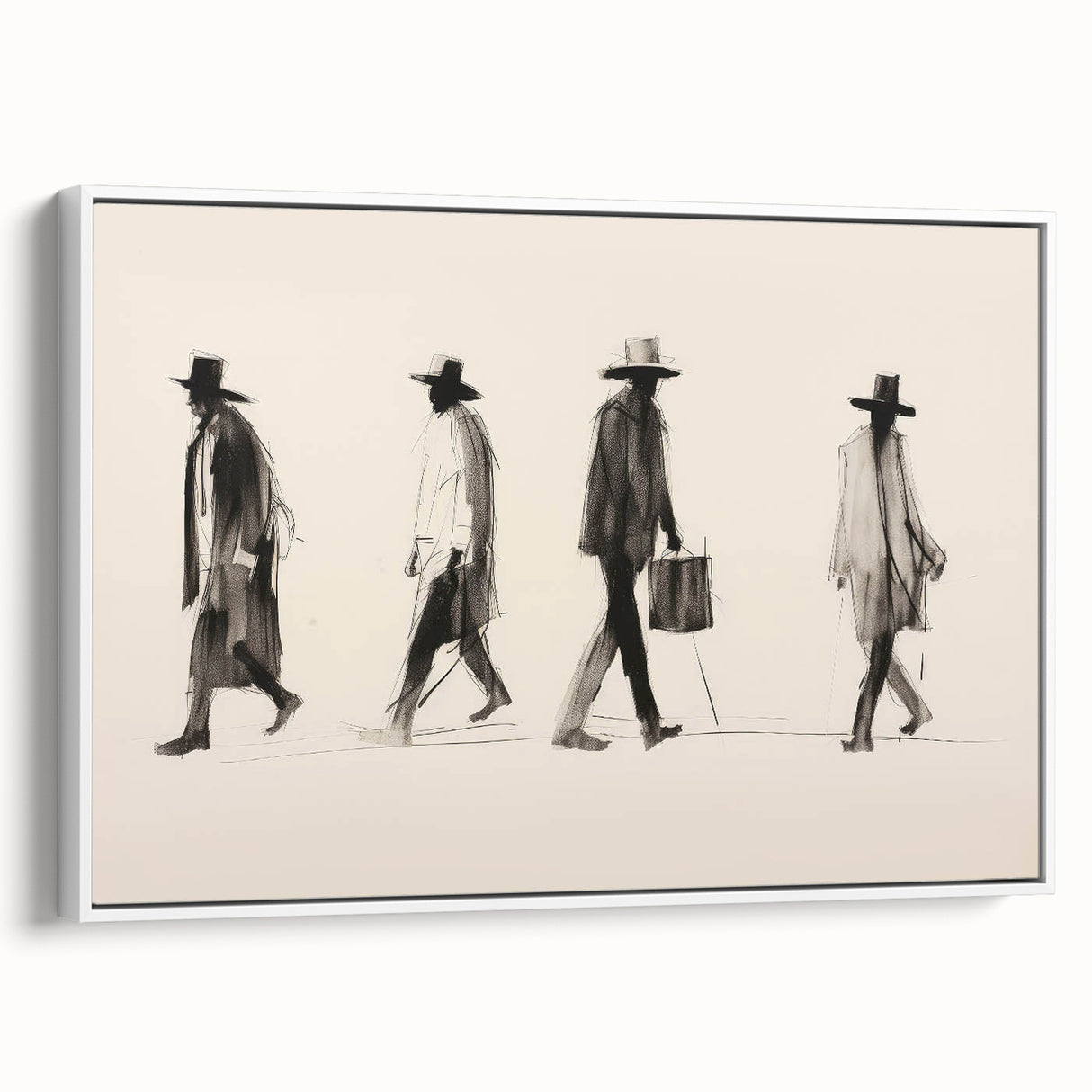 Vintage Portrait Art – Retro Walkers Sketch Canvas Print