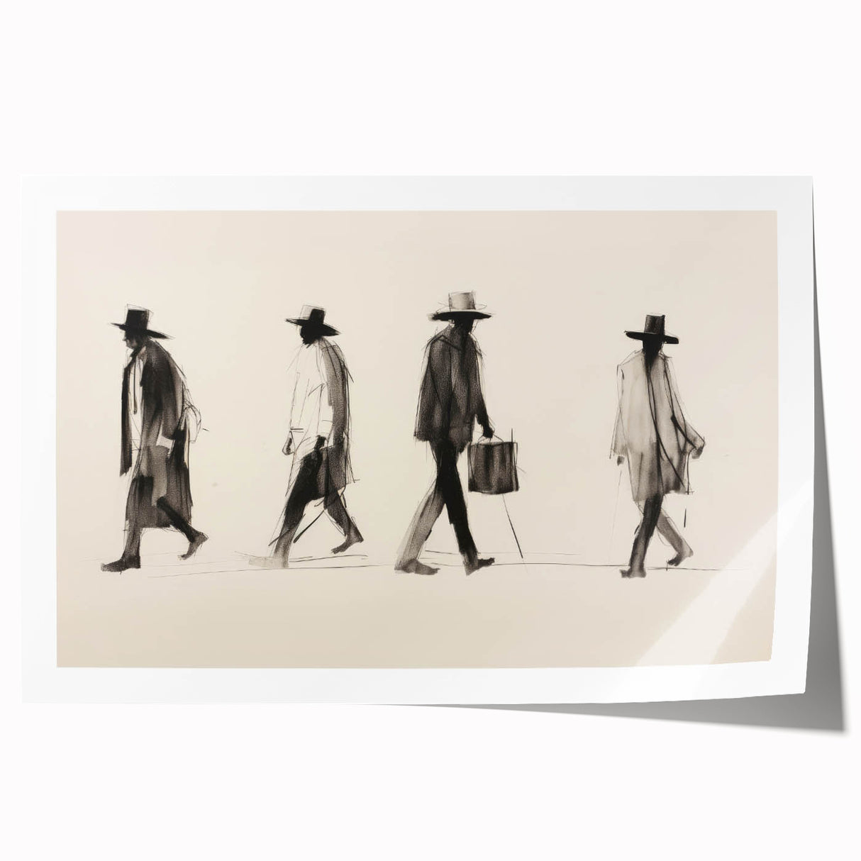 Vintage Portrait Art – Retro Walkers Sketch Canvas Print