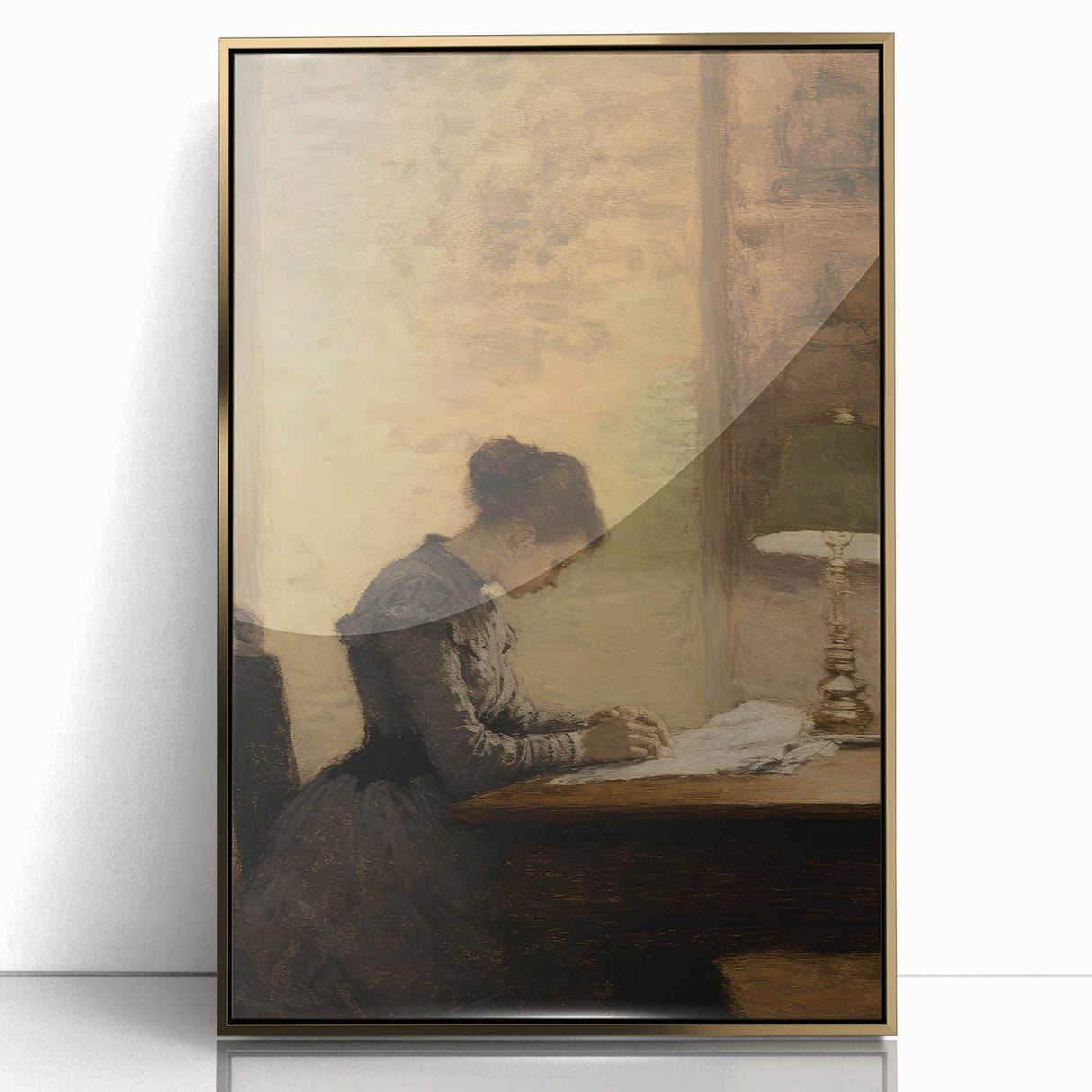 Vintage Portrait Art - Woman Writing by Lamp Antique Canvas