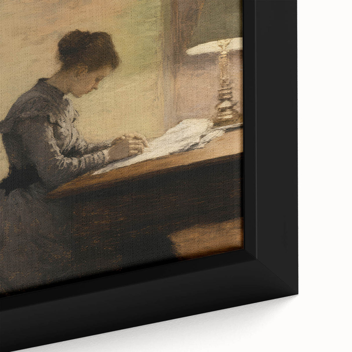 Vintage Portrait Art - Woman Writing by Lamp Antique Canvas