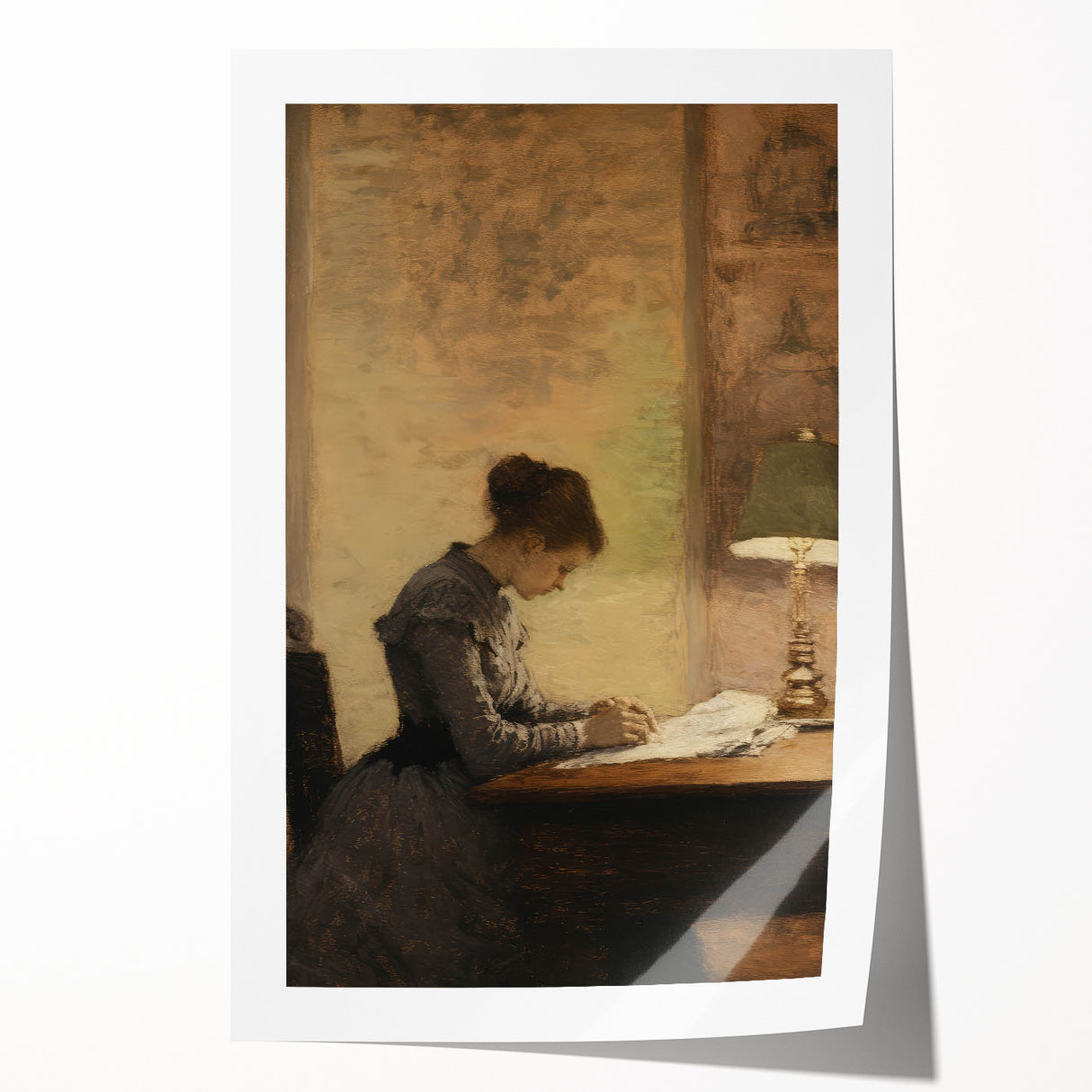 Vintage Portrait Art - Woman Writing by Lamp Antique Canvas