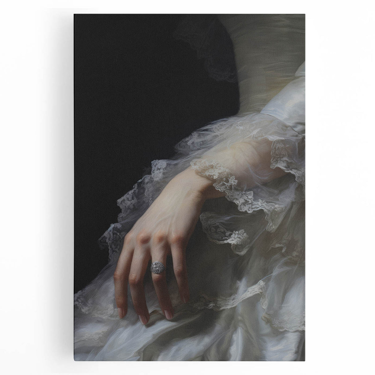 Vintage Portrait Art - Elegant Lace and Diamond Ring Canvas