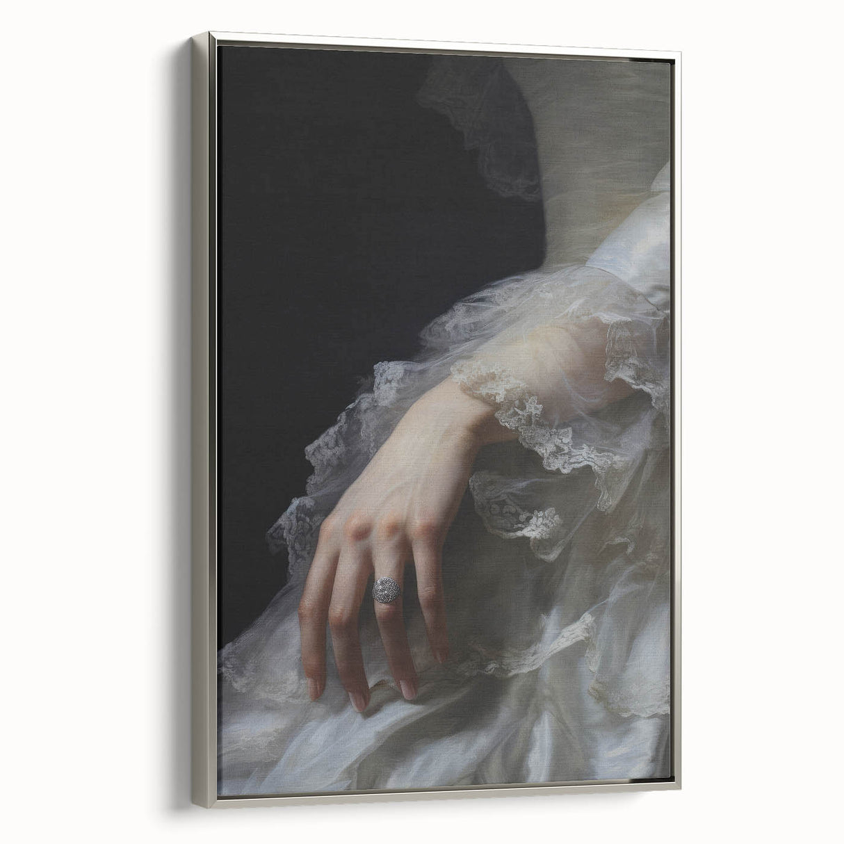 Vintage Portrait Art - Elegant Lace and Diamond Ring Canvas