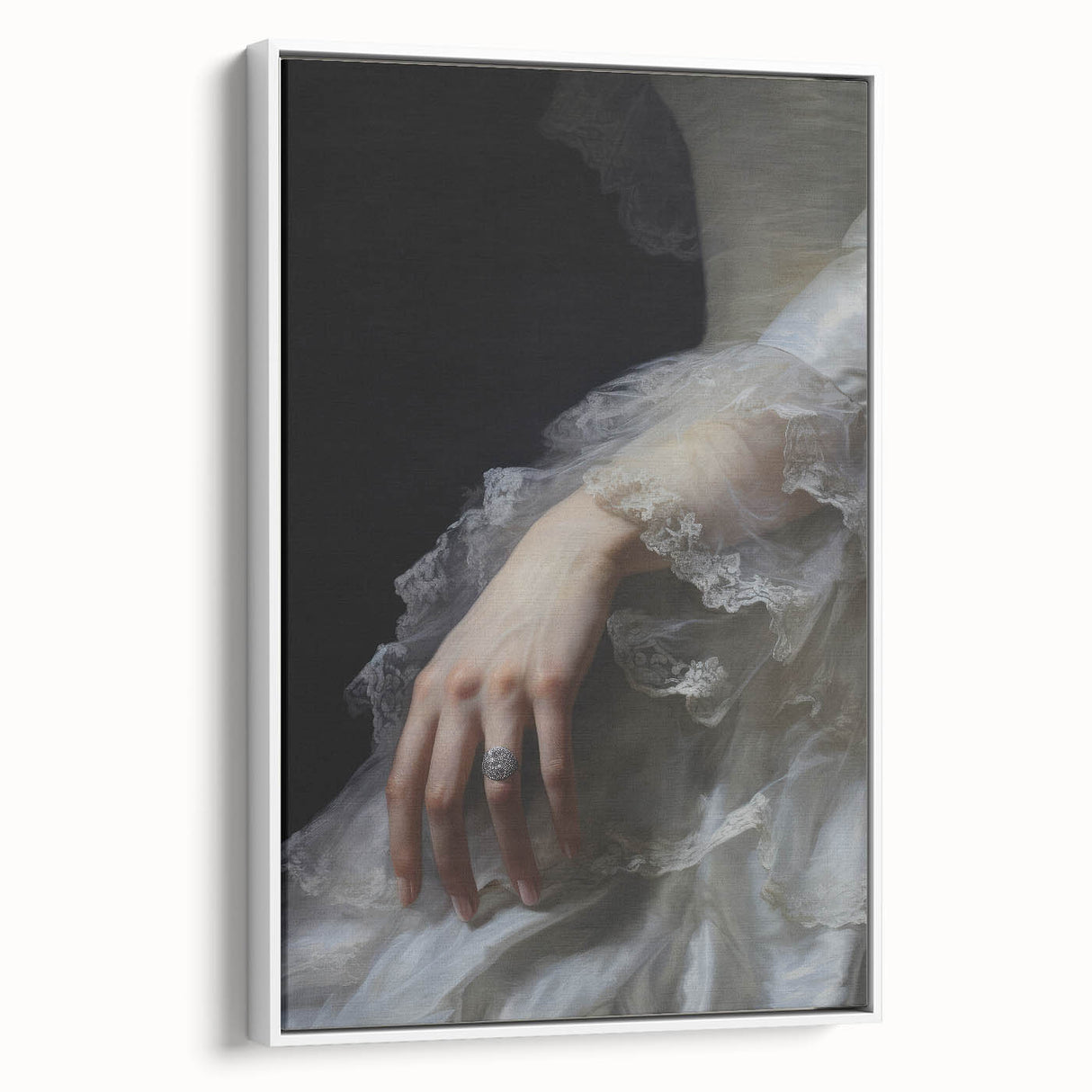 Vintage Portrait Art - Elegant Lace and Diamond Ring Canvas