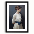 Classic Portrait Artwork - Elegant Woman in White with Blue Sash