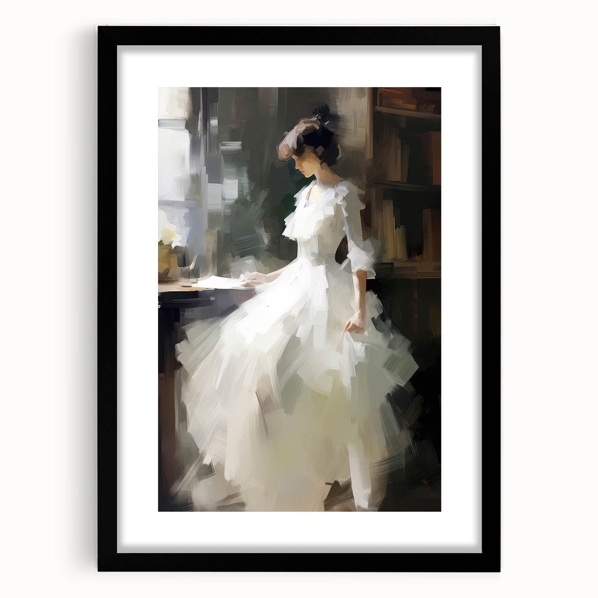 Vintage Portrait Art - Elegant Lady in White by Window Canvas