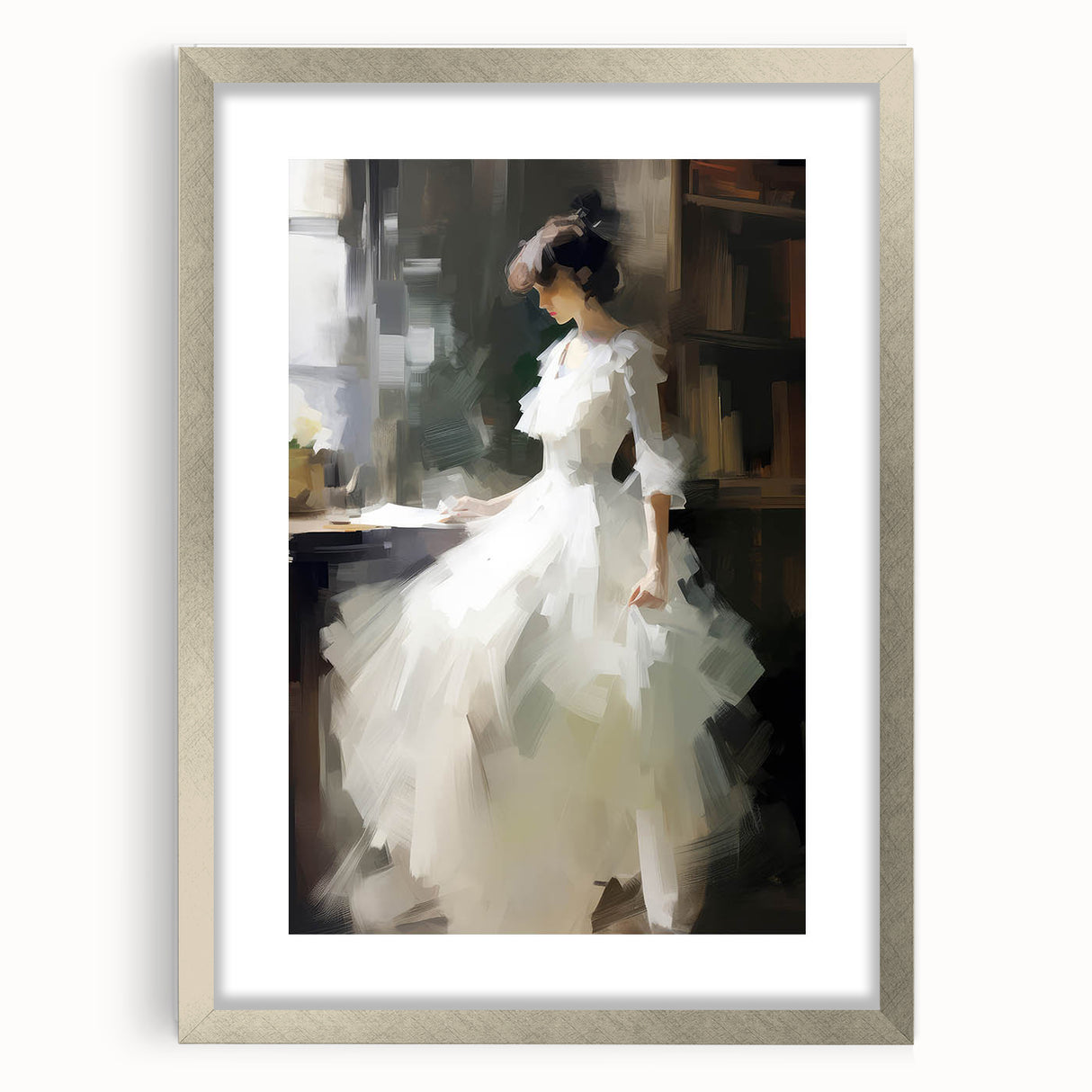 Vintage Portrait Art - Elegant Lady in White by Window Canvas
