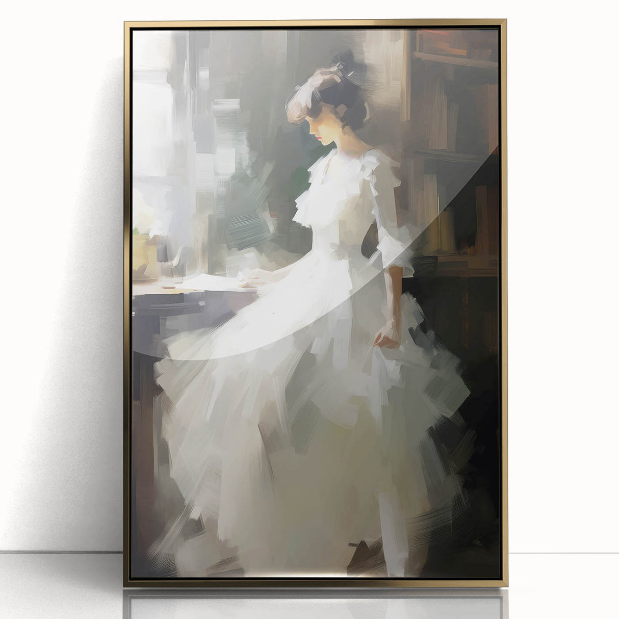 Vintage Portrait Art - Elegant Lady in White by Window Canvas