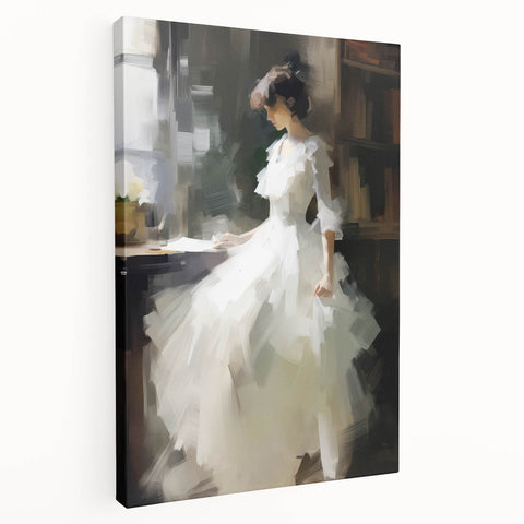 Vintage Portrait Art - Elegant Lady in White by Window Canvas