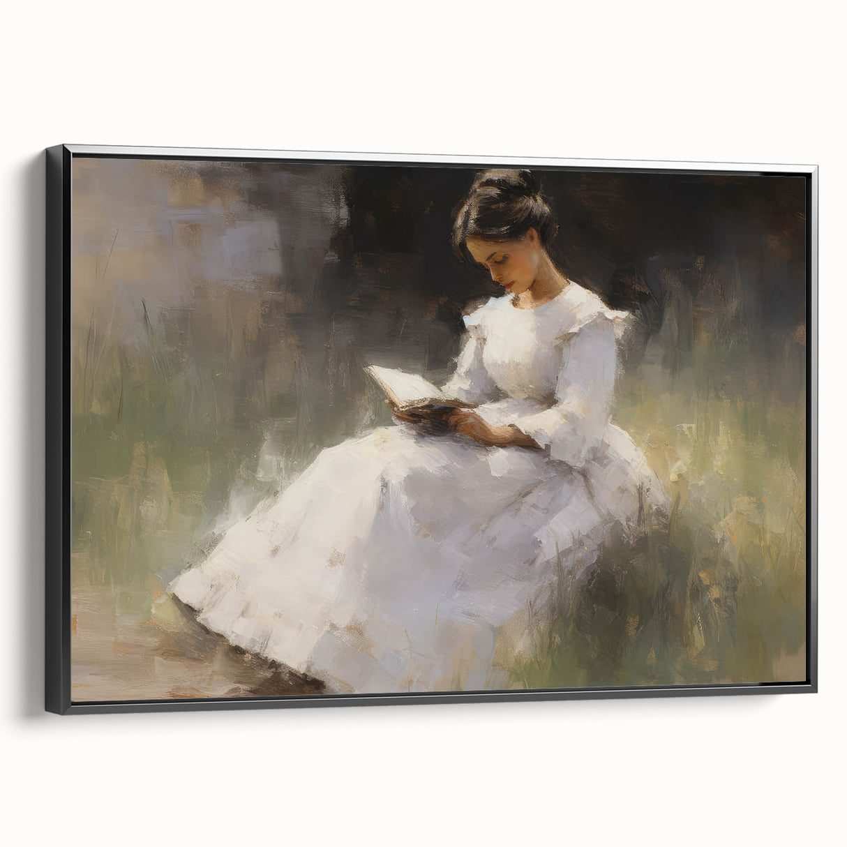Vintage Portrait Art – Lady Reading in Garden Canvas Print