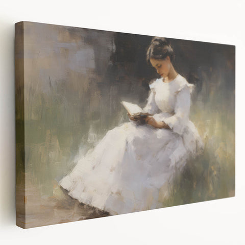Vintage Portrait Art – Lady Reading in Garden Canvas Print