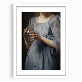 Classic Portrait Artwork - Woman in Blue Holding Glass Vase