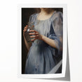 Classic Portrait Artwork - Woman in Blue Holding Glass Vase