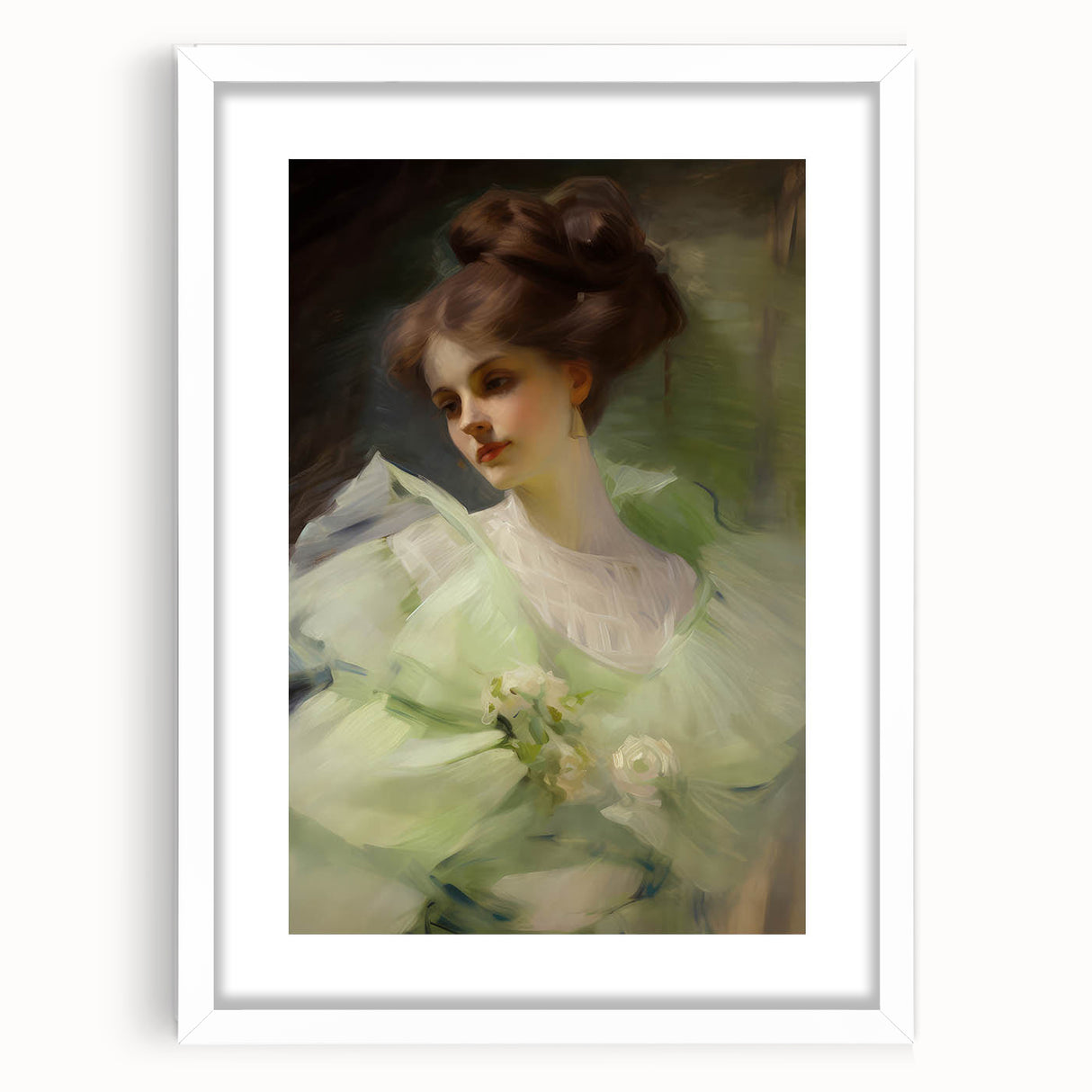 Antique Portrait Prints - Elegant Lady in Soft Green Gown Canvas