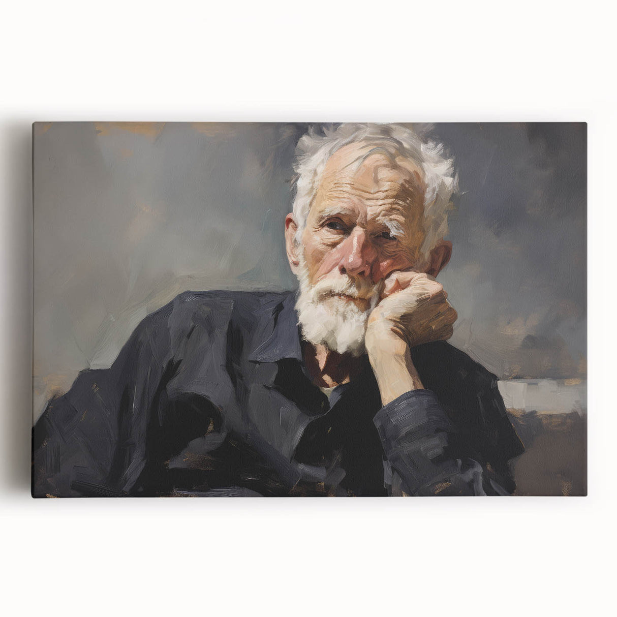 Vintage Portrait Art – Reflective Elder Canvas Print