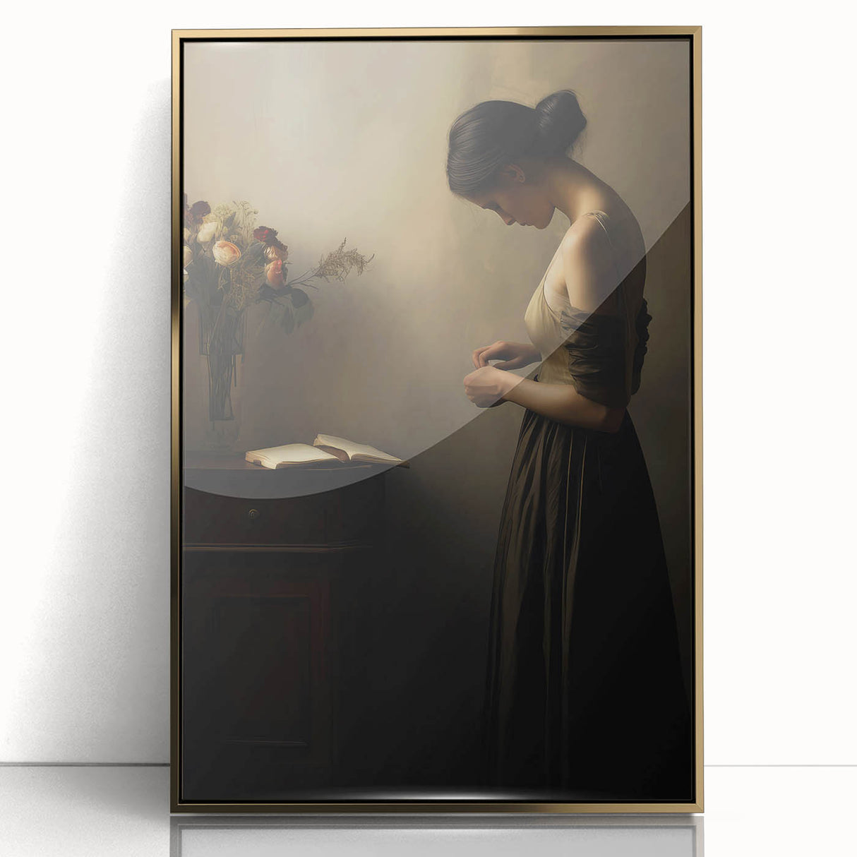 Vintage Portrait Art - Elegant Woman in Warm Light Canvas Print