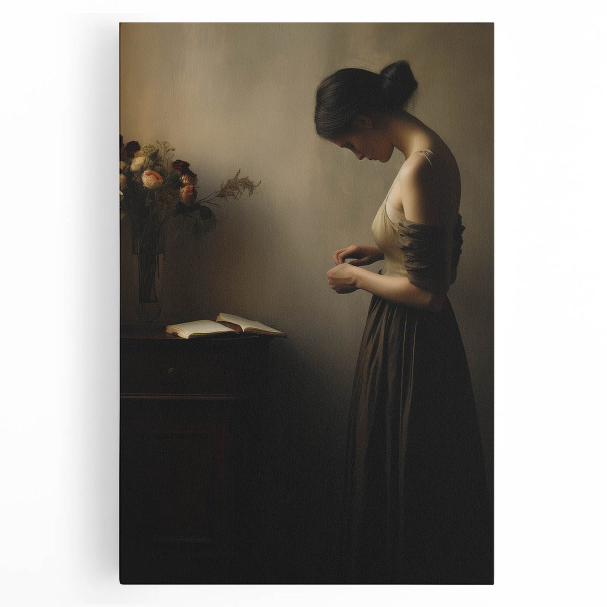 Vintage Portrait Art - Elegant Woman in Warm Light Canvas Print
